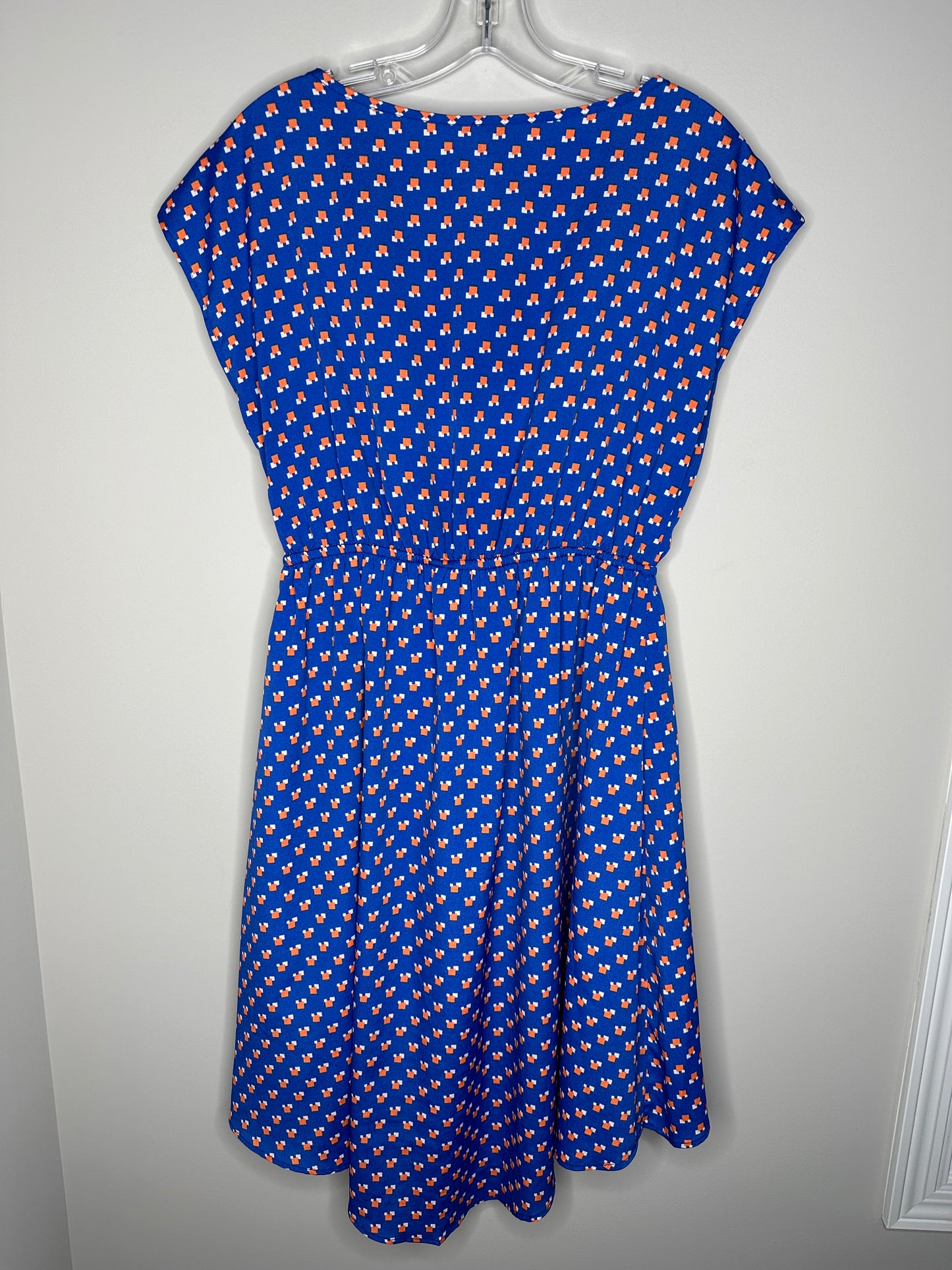 Trinity Size L Royal Blue with Orange & White Cap Sleeve High Low Dress