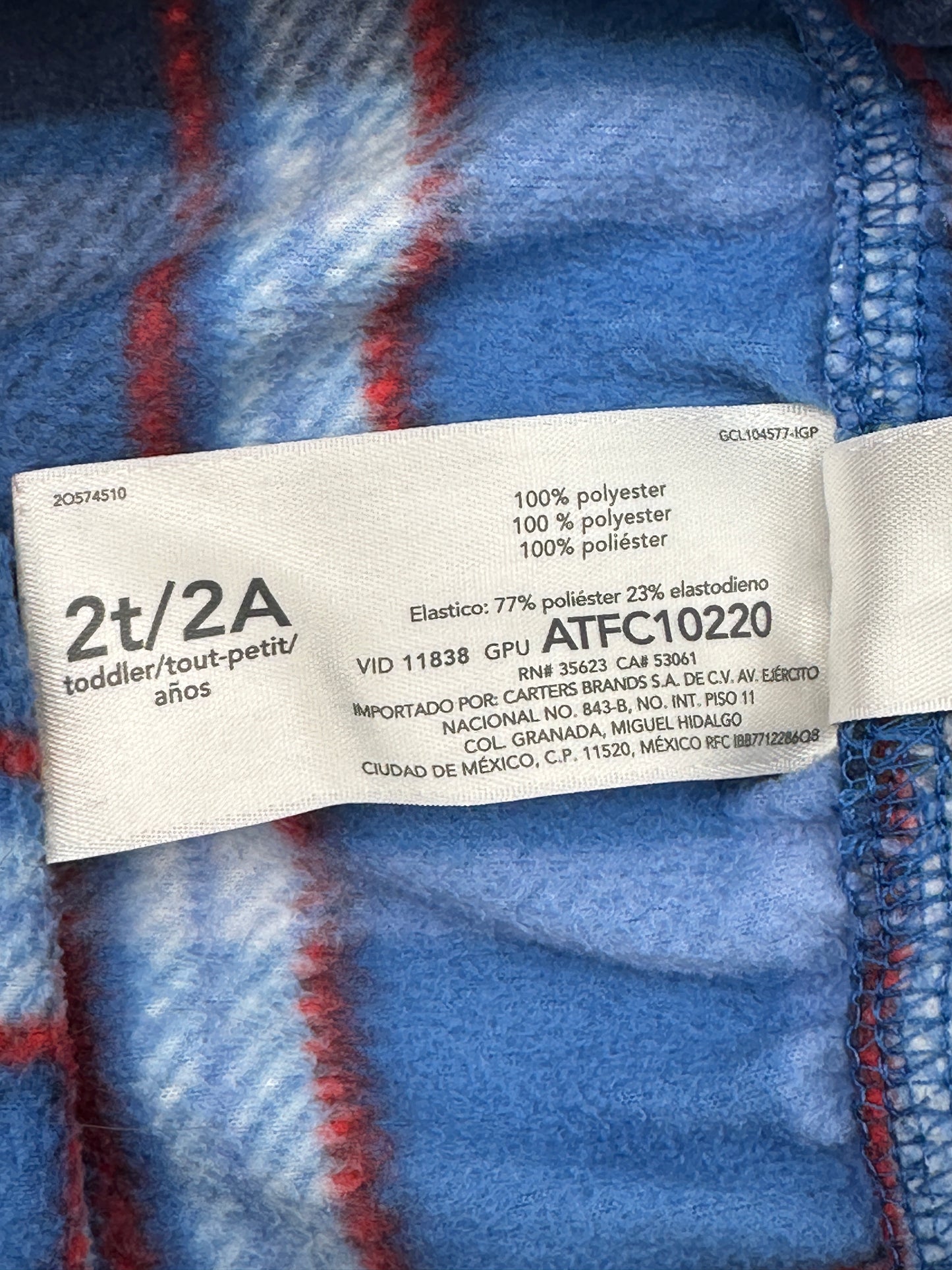 Carter's Toddler Size 2T Red & Blue Two-Piece Pajama Set Pajamas