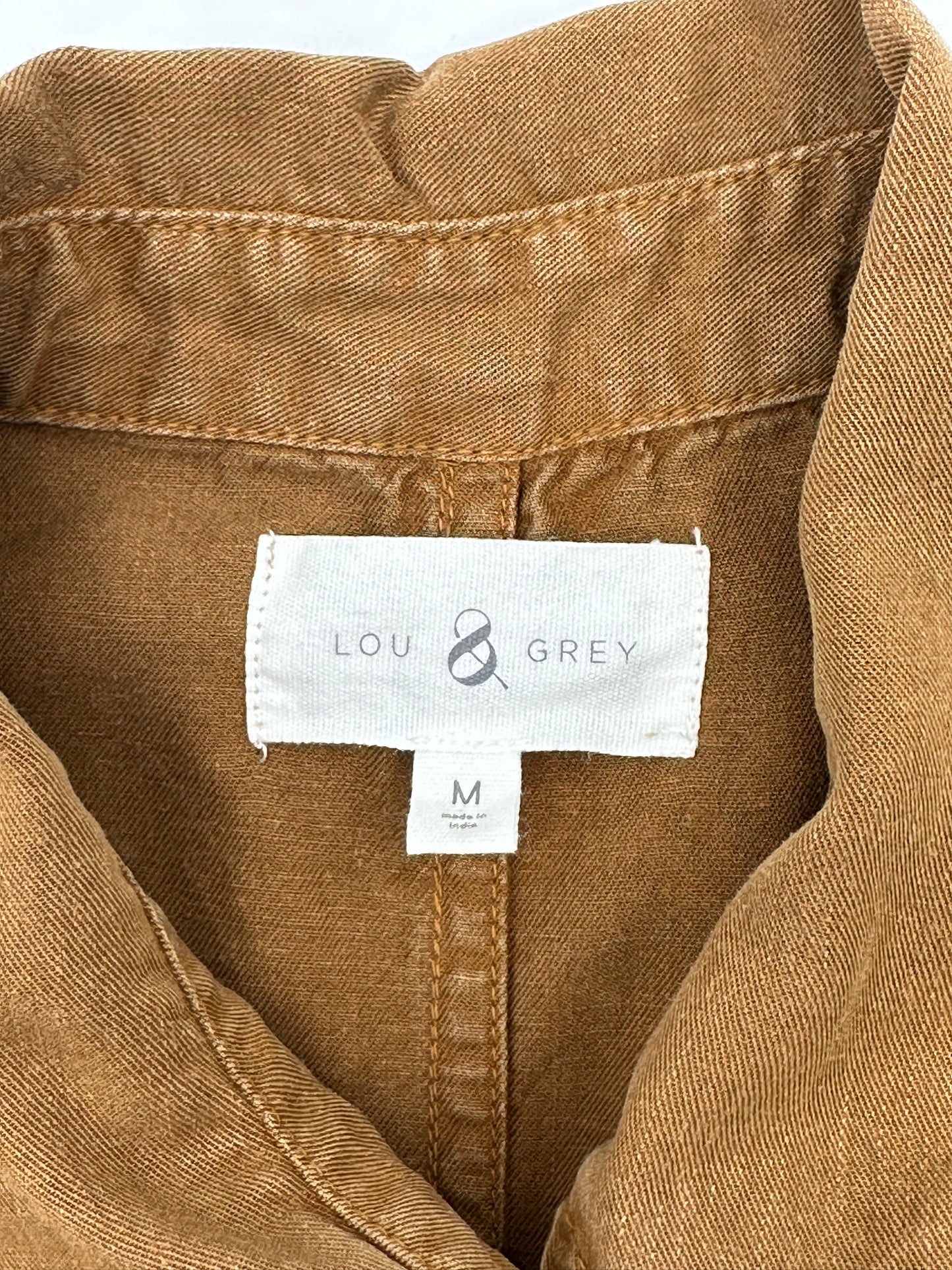 Lou & Grey Size M Brown Sleeveless Shift Button-Up Shirt Dress