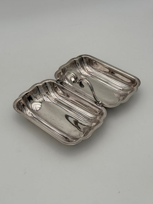 Silver Plated Divided Rectangle Serving Dish with Handle