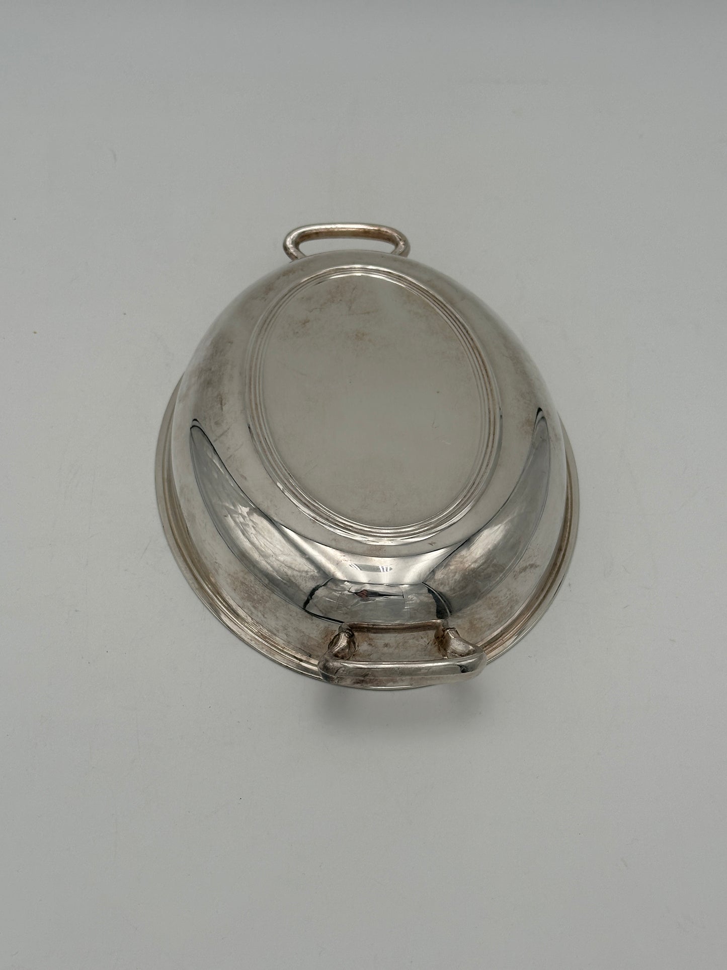 Silver-Plated Shallow Oval Bowl with Smooth Edge & Handles