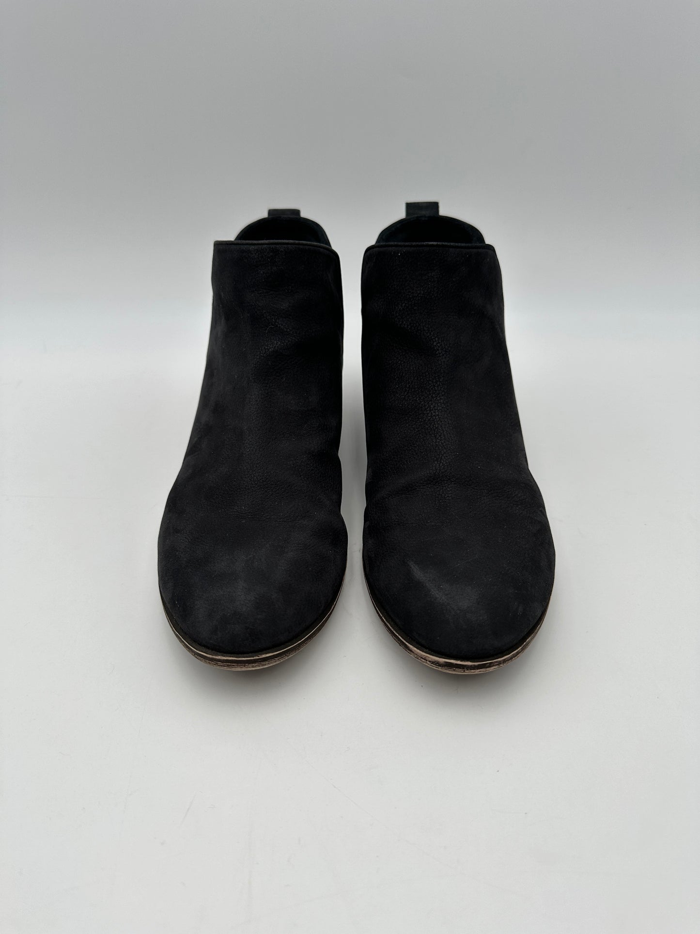 BP. Size 9M Black Suede Ankle Boots Booties, 2 3/8" heel