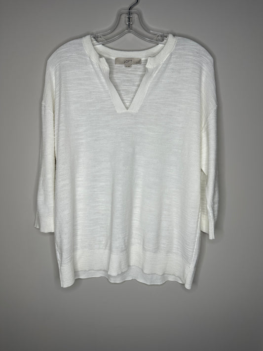LOFT Size SP Winter White Split-Neck 3/4 Sleeve Top