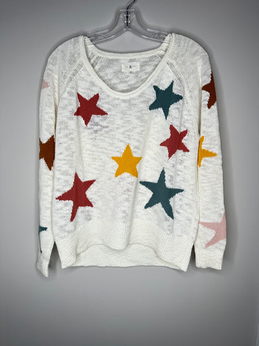 Lou & Grey Size S Cream w/Multi-Colored Stars V-Neck Oversized Sweater