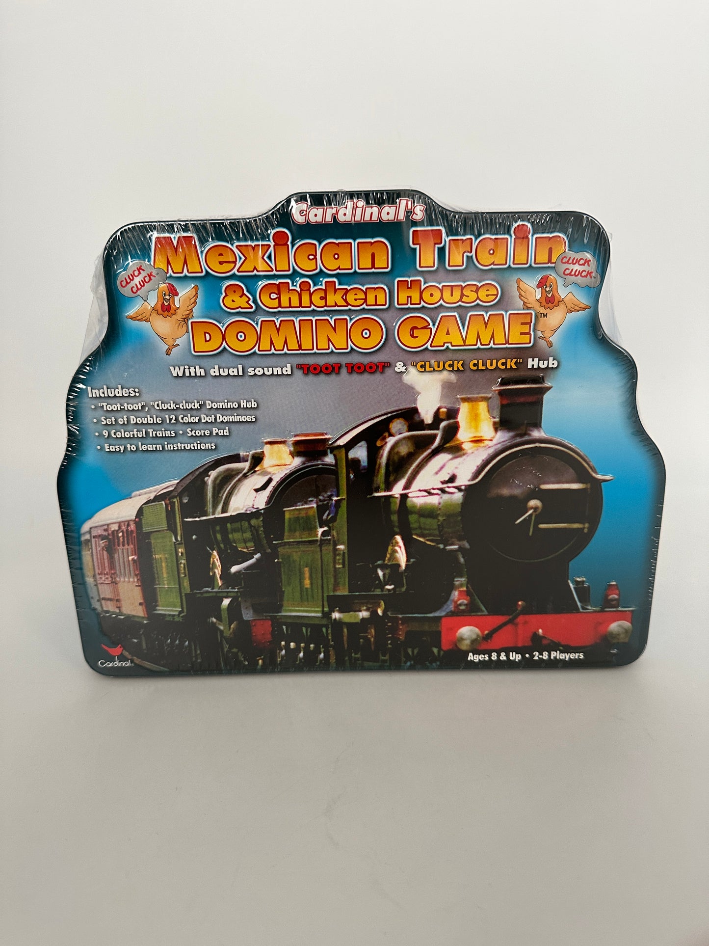Cardinal Industries Mexican Train & Chicken House Dominoes in Collectible Tin, new