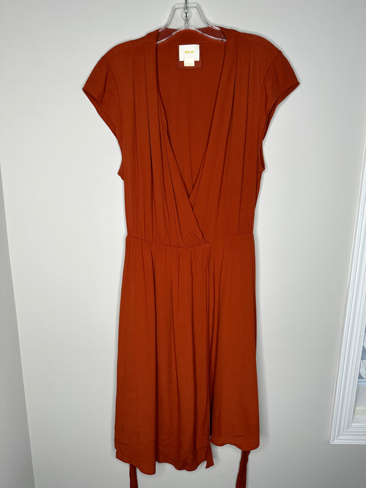 Maeve Size M Rust Orange V-Neck Wrap Style Cap Sleeve Midi Dress
