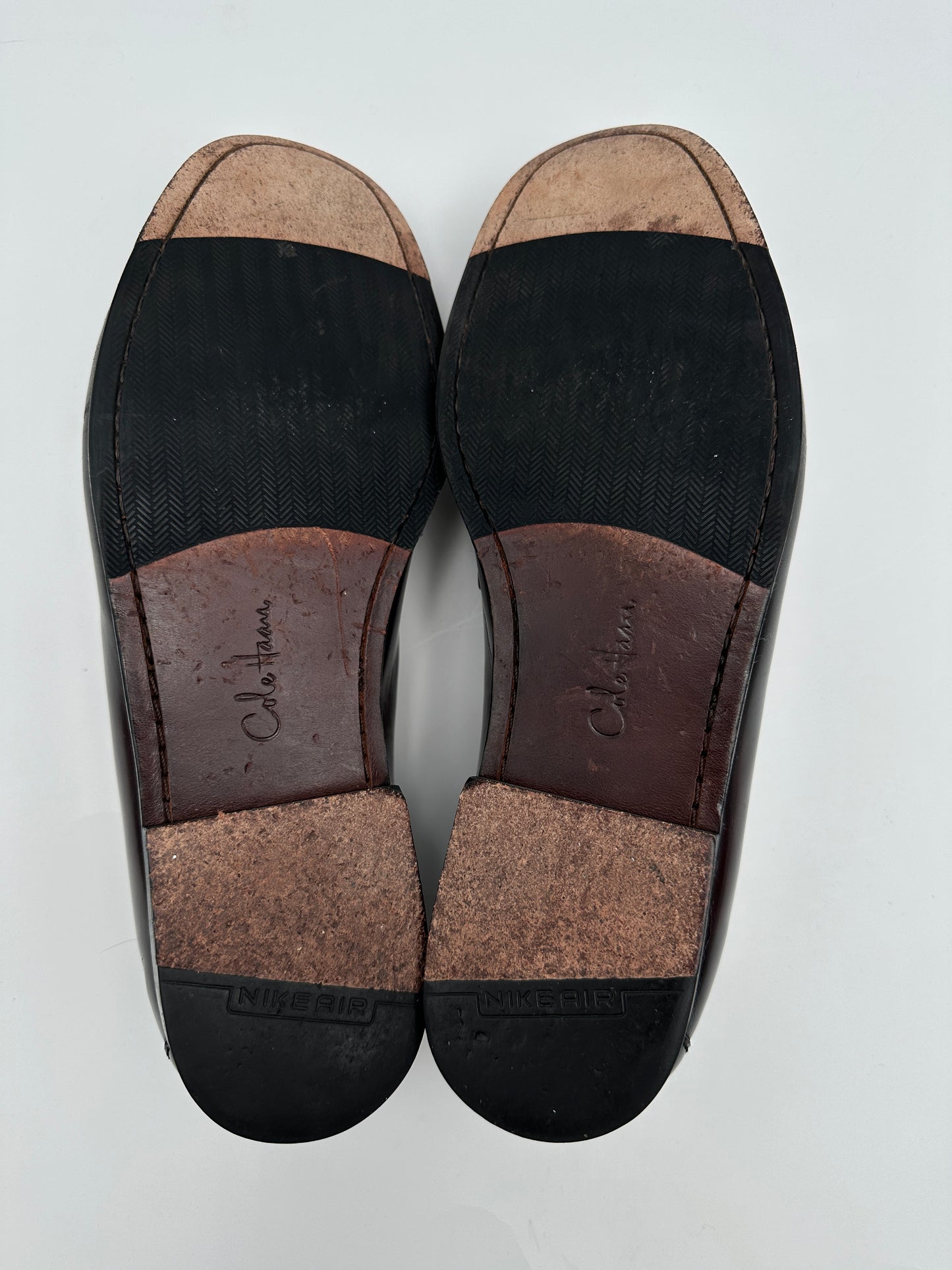 Cole Haan Size 11.5M Burgundy Brown Leather Penny Loafers Nike Air Comfort Shoes