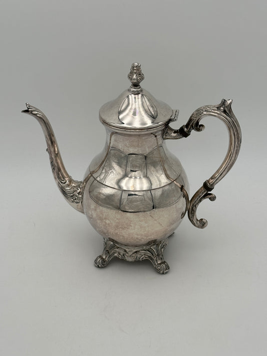 F.B Rogers Silver-Plated Ornate Footed Tea Pot with Hinged Top
