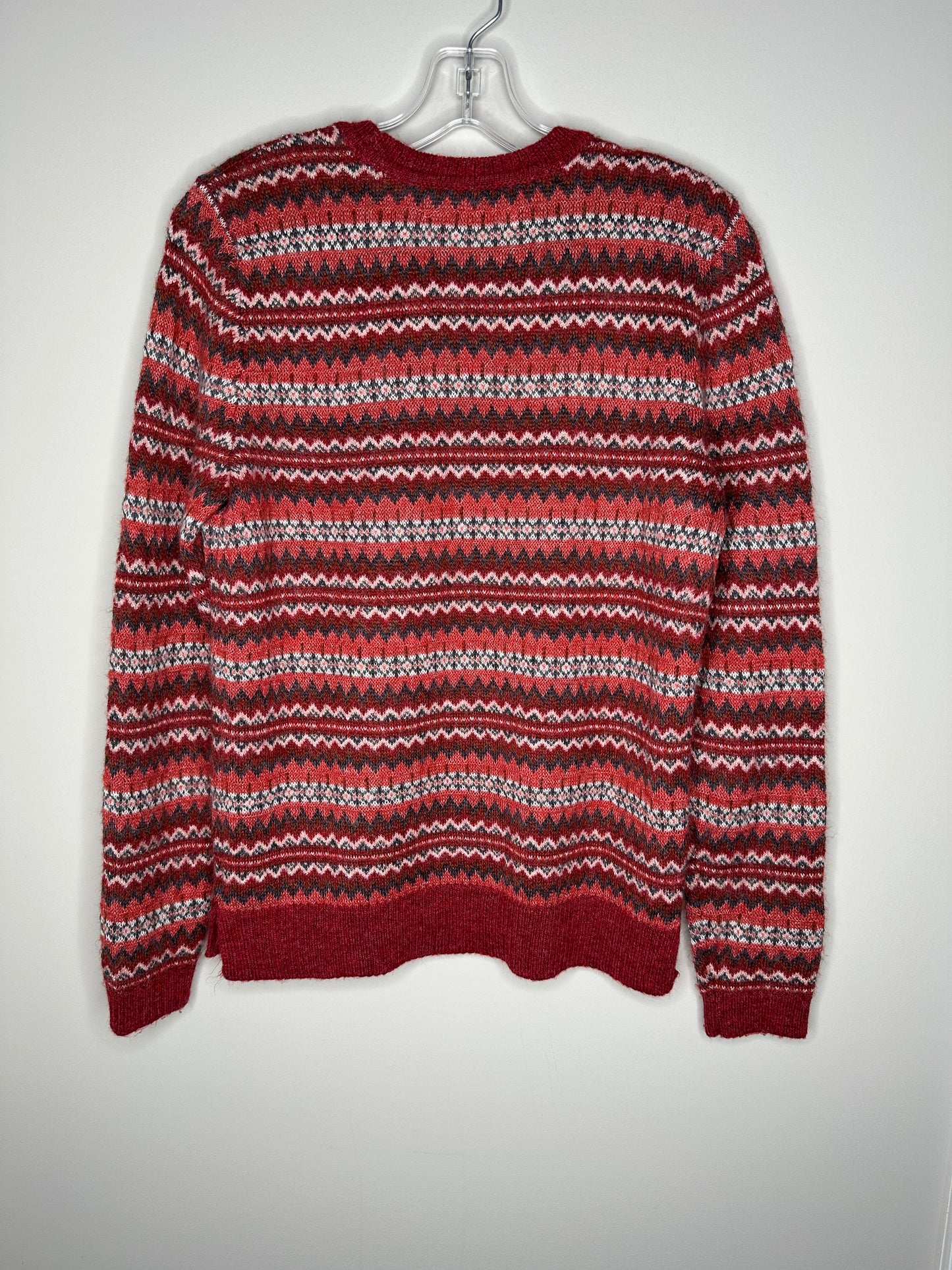 LOFT Size M Red Patterned Crew Neck Sweater, EUC