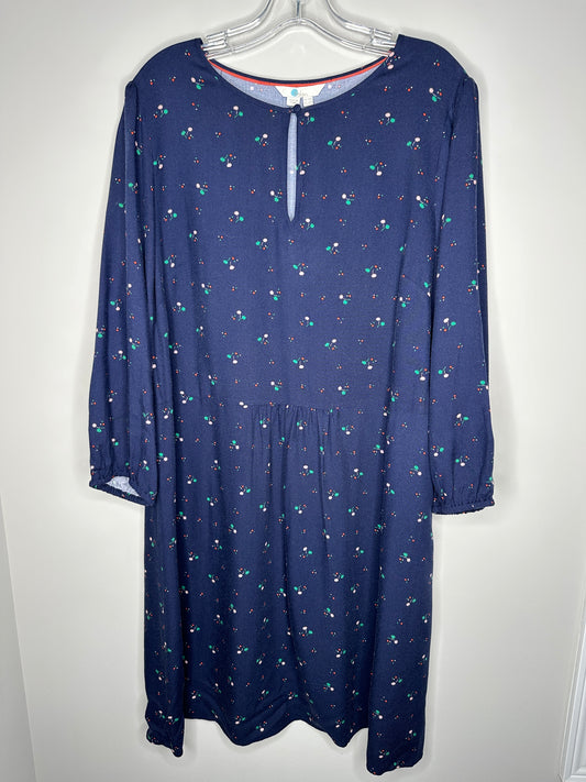 Boden US Size 14R Navy Blue Pom-Pom Bud Nerissa 3/4 Sleeve Dress