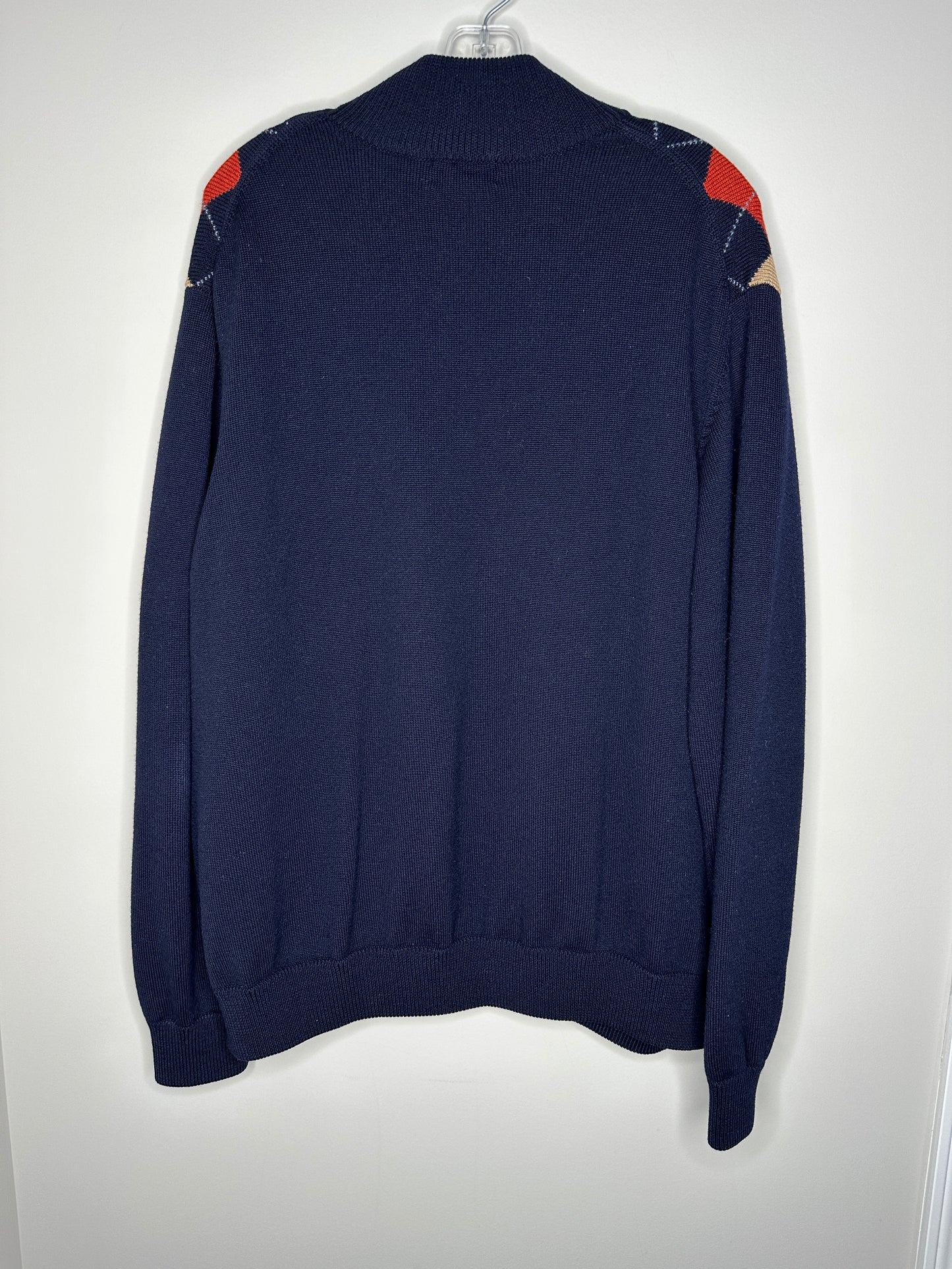 Brooks Brothers Men's Size XL Navy Argyle 1/4 Zip Long Sleeve Sweater, EUC