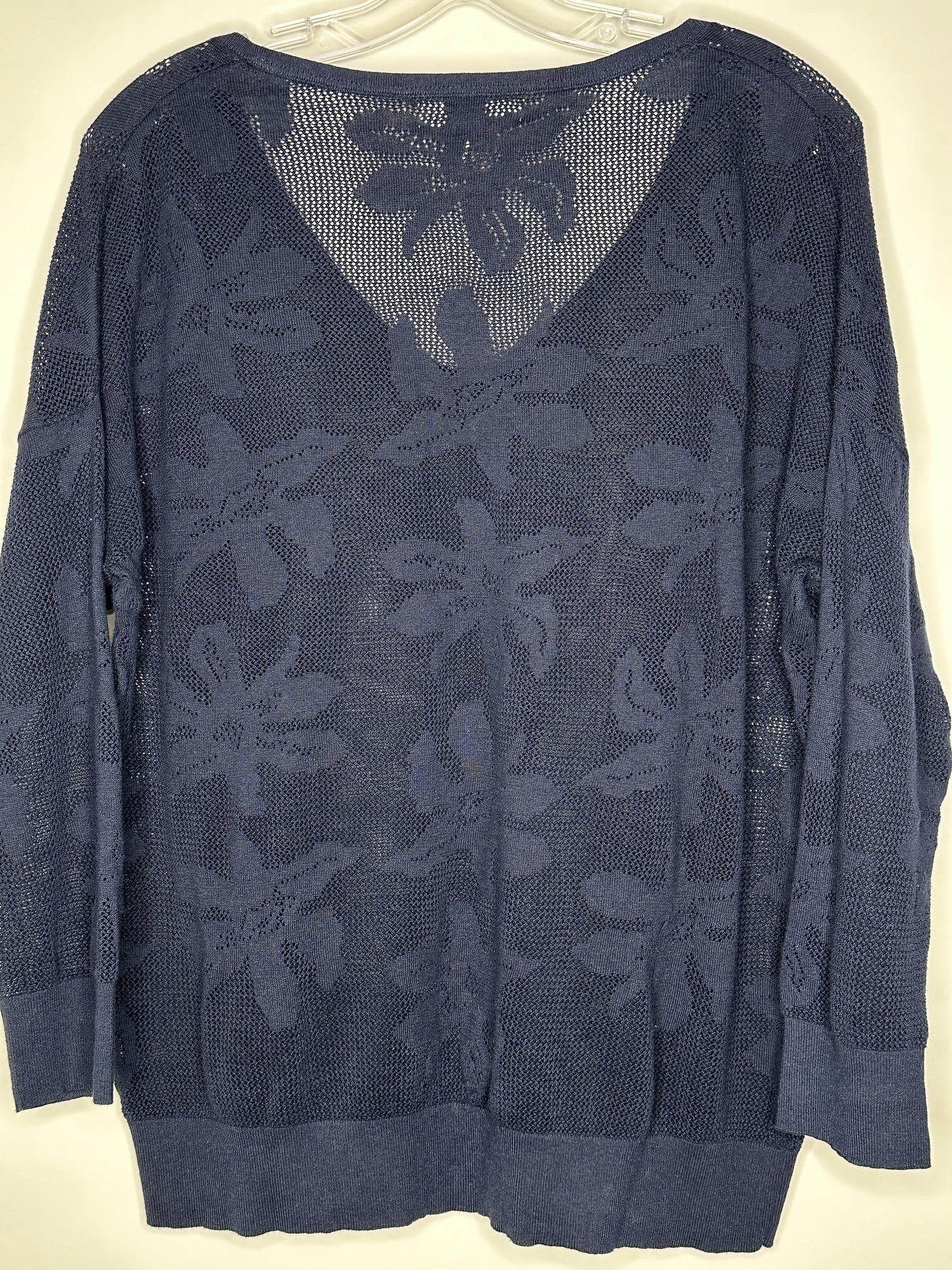 Banana Republic Size L Navy V-Neck 3/4 Sleeve Semi-Sheer Sweater