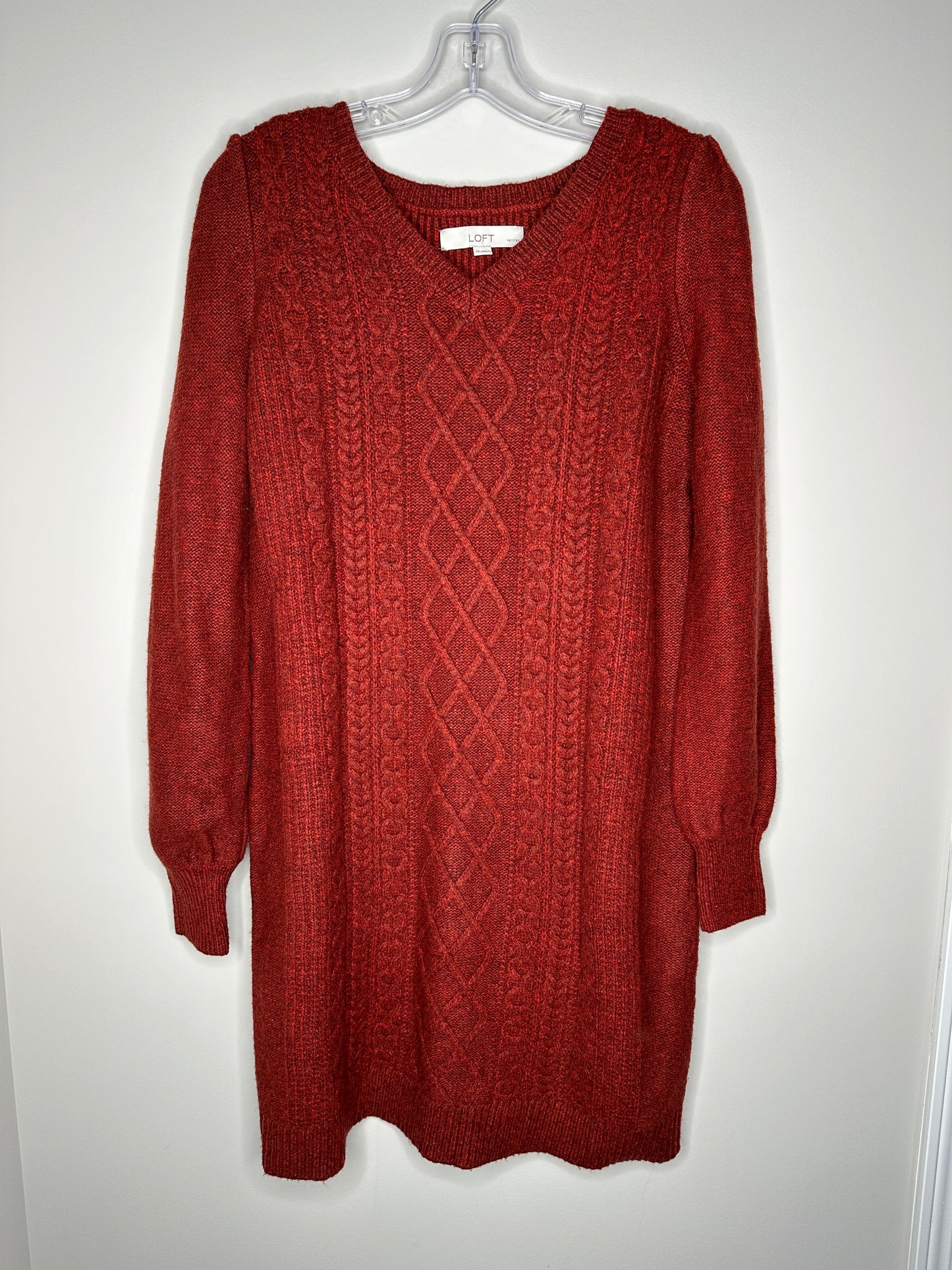 LOFT Petites Size SP Burnt Orange V-Neck Tunic Sweater Dress