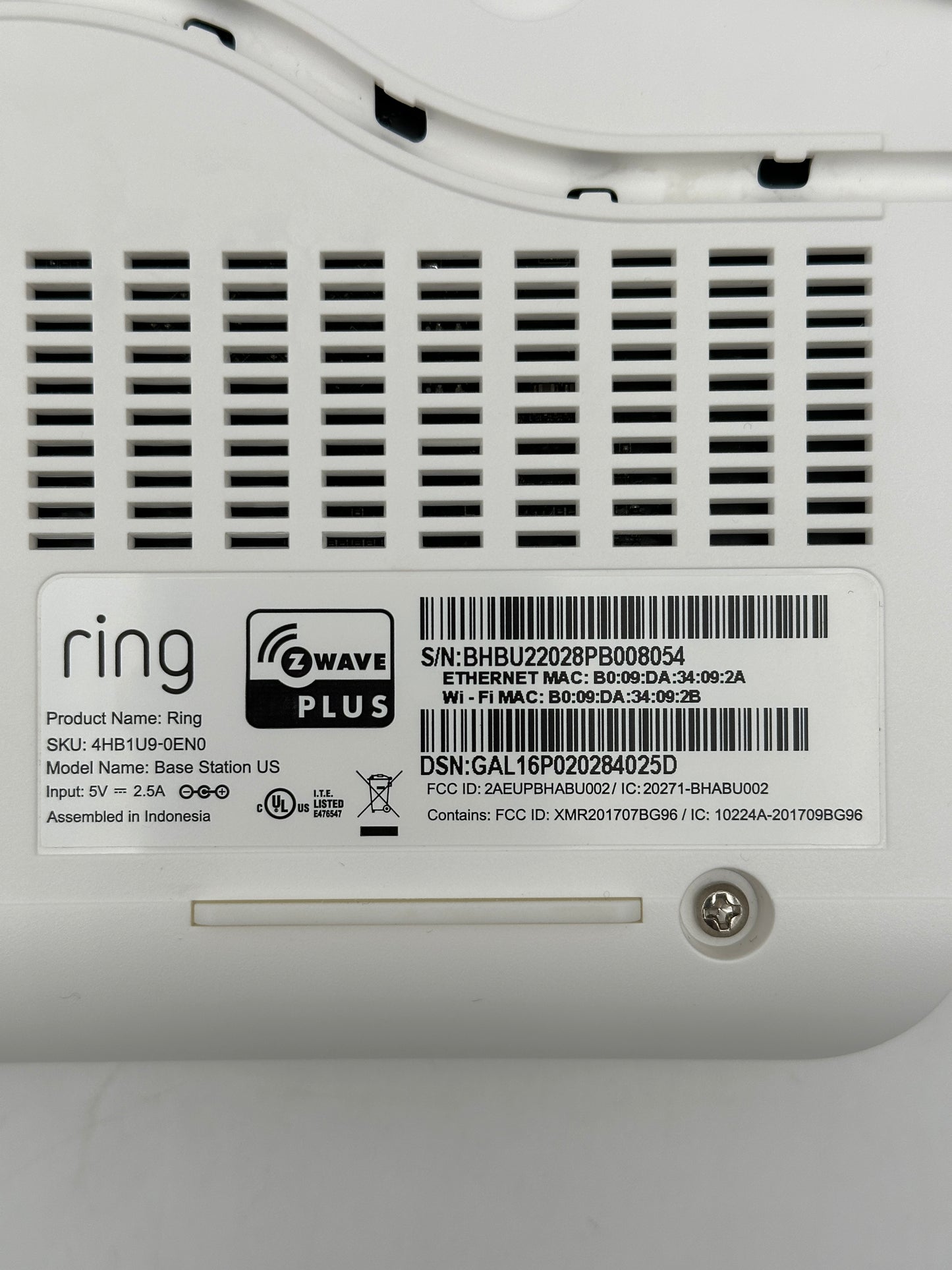 Ring Alarm White Base Station US White 4HB1U9-0EN0 with Power Cord