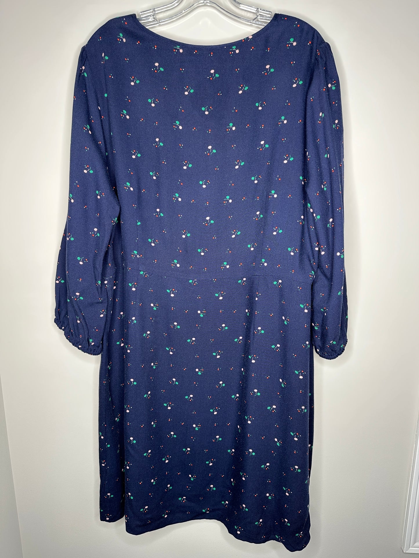 Boden US Size 14R Navy Blue Pom-Pom Bud Nerissa 3/4 Sleeve Dress