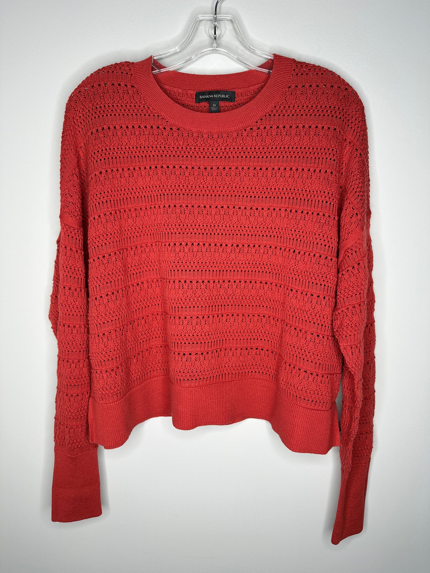 Banana Republic Size M Dark Orange Open-Knit Oversized Crop Sweater
