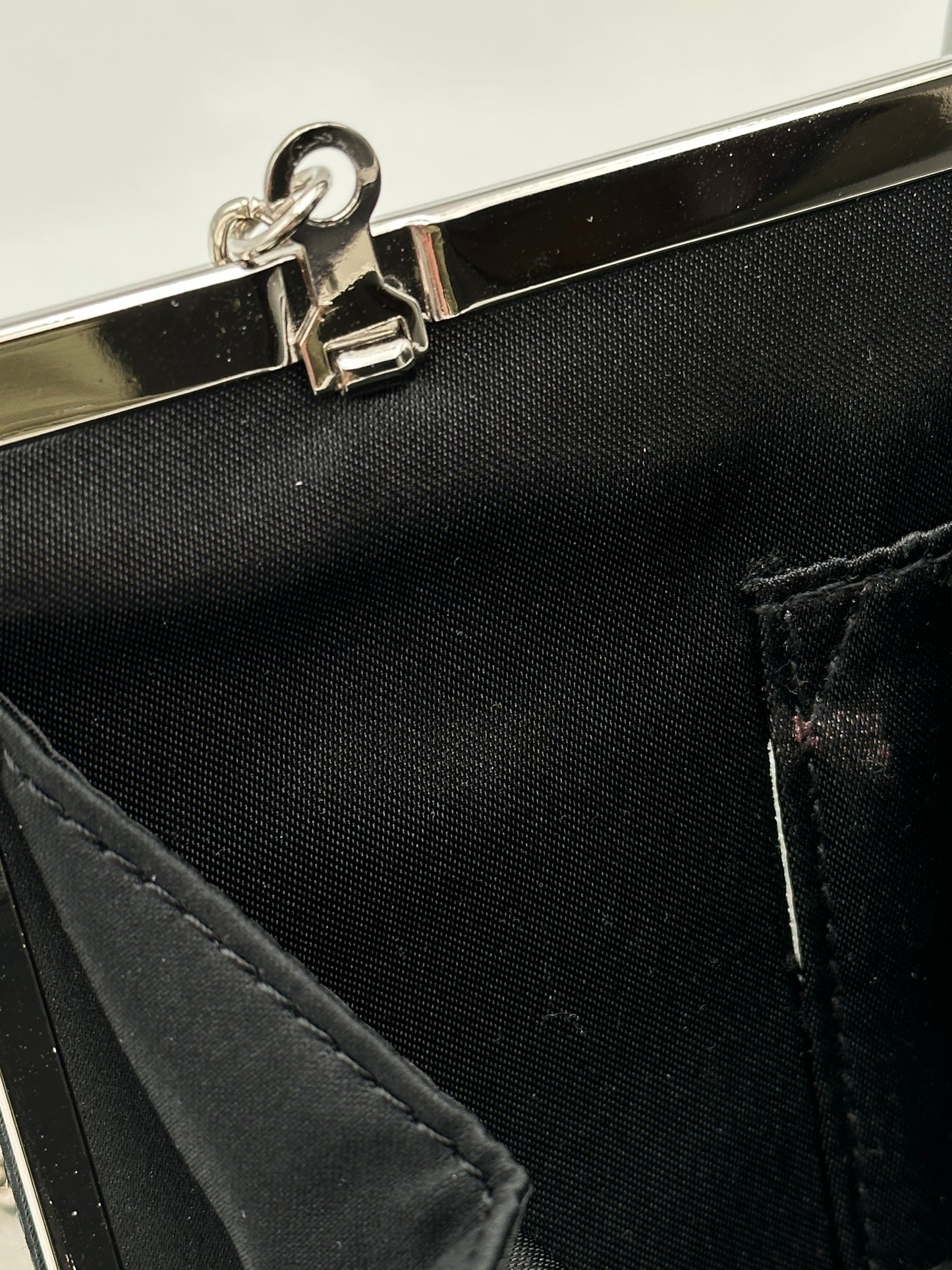 White House Black Market Black Embellished Clutch with Optional Chain Handle Strap, EUC