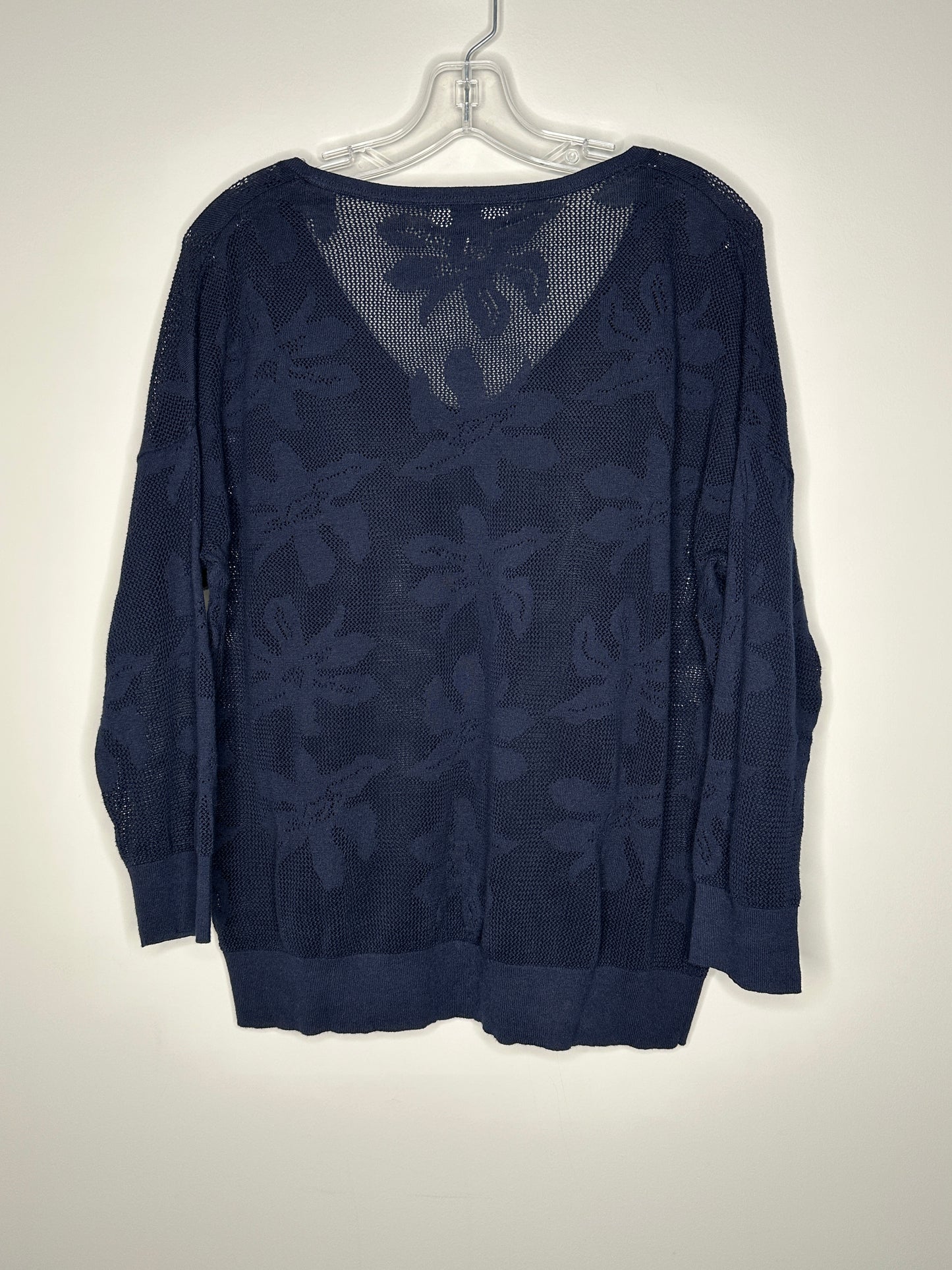 Banana Republic Size L Navy V-Neck 3/4 Sleeve Semi-Sheer Sweater