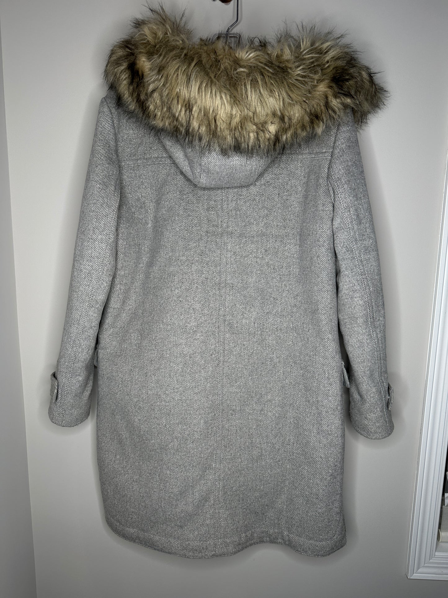 Ann Taylor Size L Light Gray Faux Fur Hooded Coat