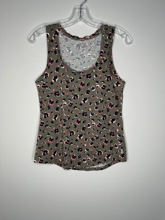 Eddie Bauer Size XS Olive Green with Flowers Scoop Tank Top