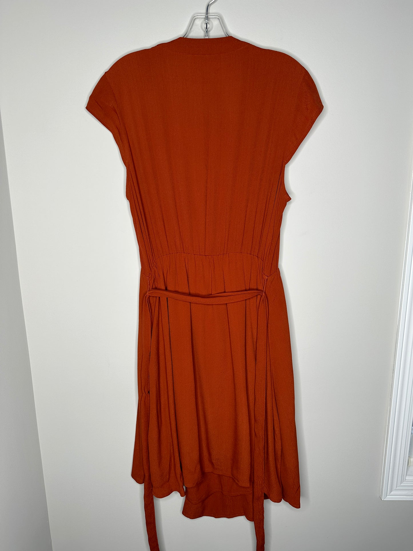 Maeve Size M Rust Orange V-Neck Wrap Style Cap Sleeve Midi Dress