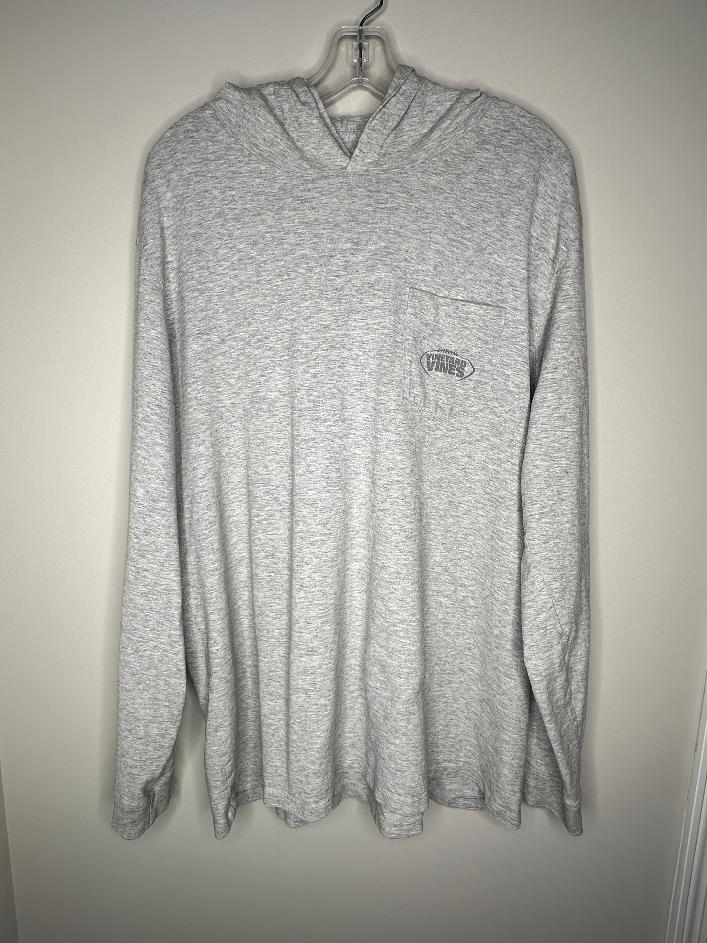 Vineyard Vines Men's Size XL Light Grey Football Laces Long-Sleeve Pullover Hoodie Pocket Tee