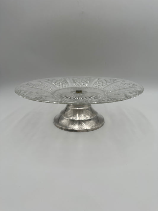 Glass Vintage Cake Stand with Silver Plated Base