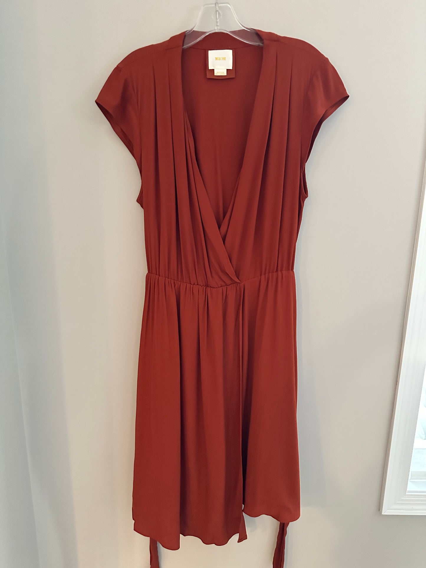 Maeve Size M Rust Orange V-Neck Wrap Style Cap Sleeve Midi Dress