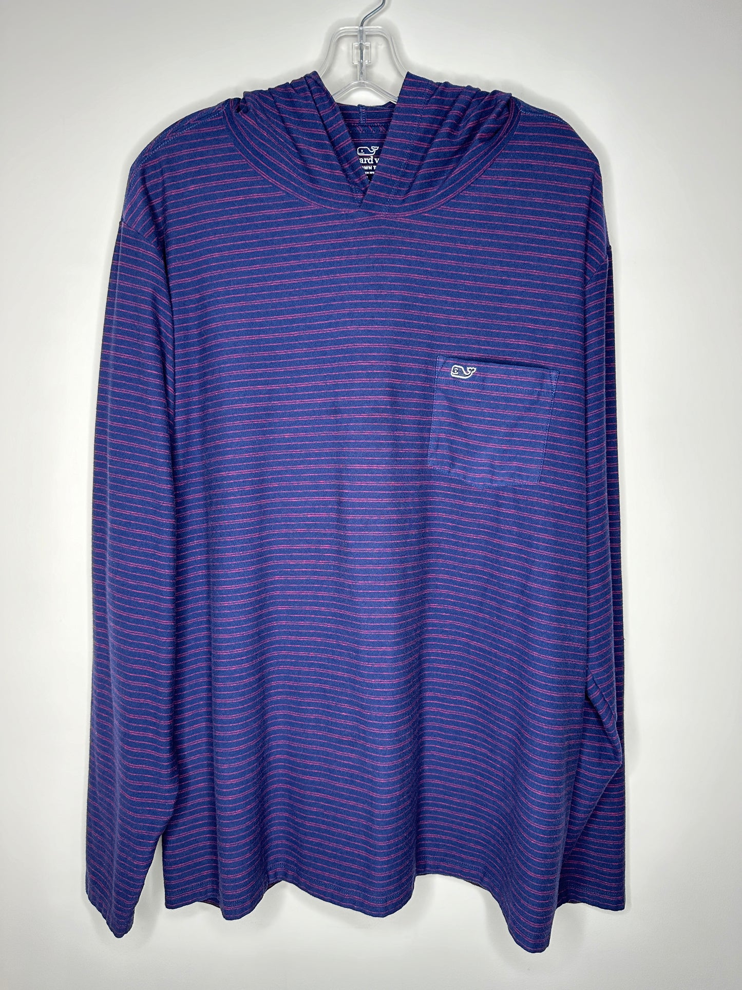Vineyard Vines Men's Size XL Navy Blue with Red Stripes Edgartown Long-Sleeve Hoodie Tee