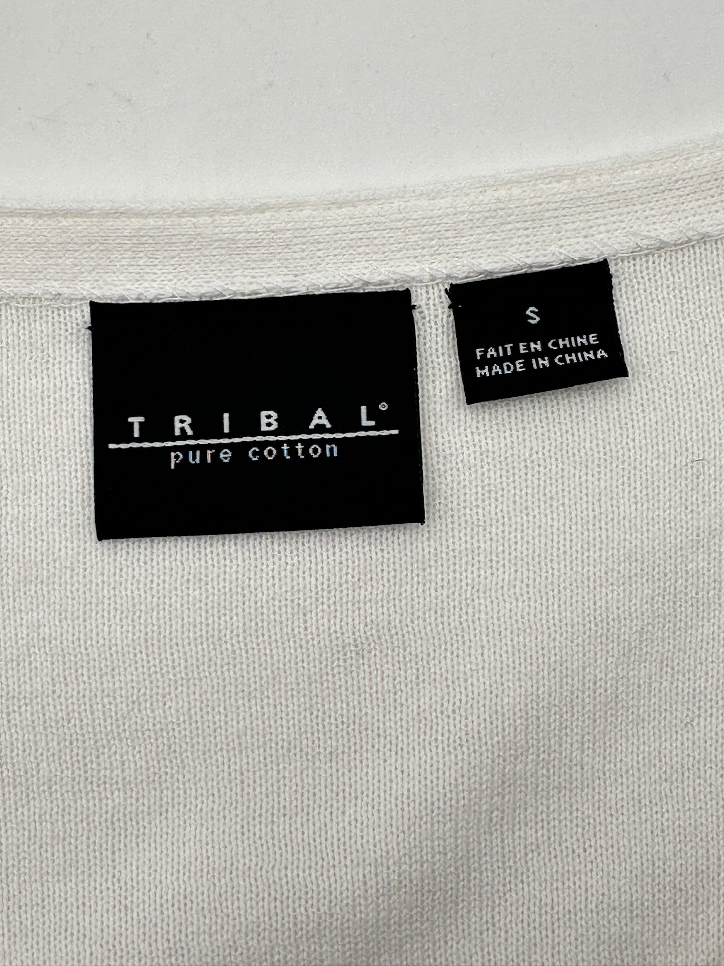 Tribal Size S White V-Neck 3/4 Sleeve Sweater with Triangle Buttons