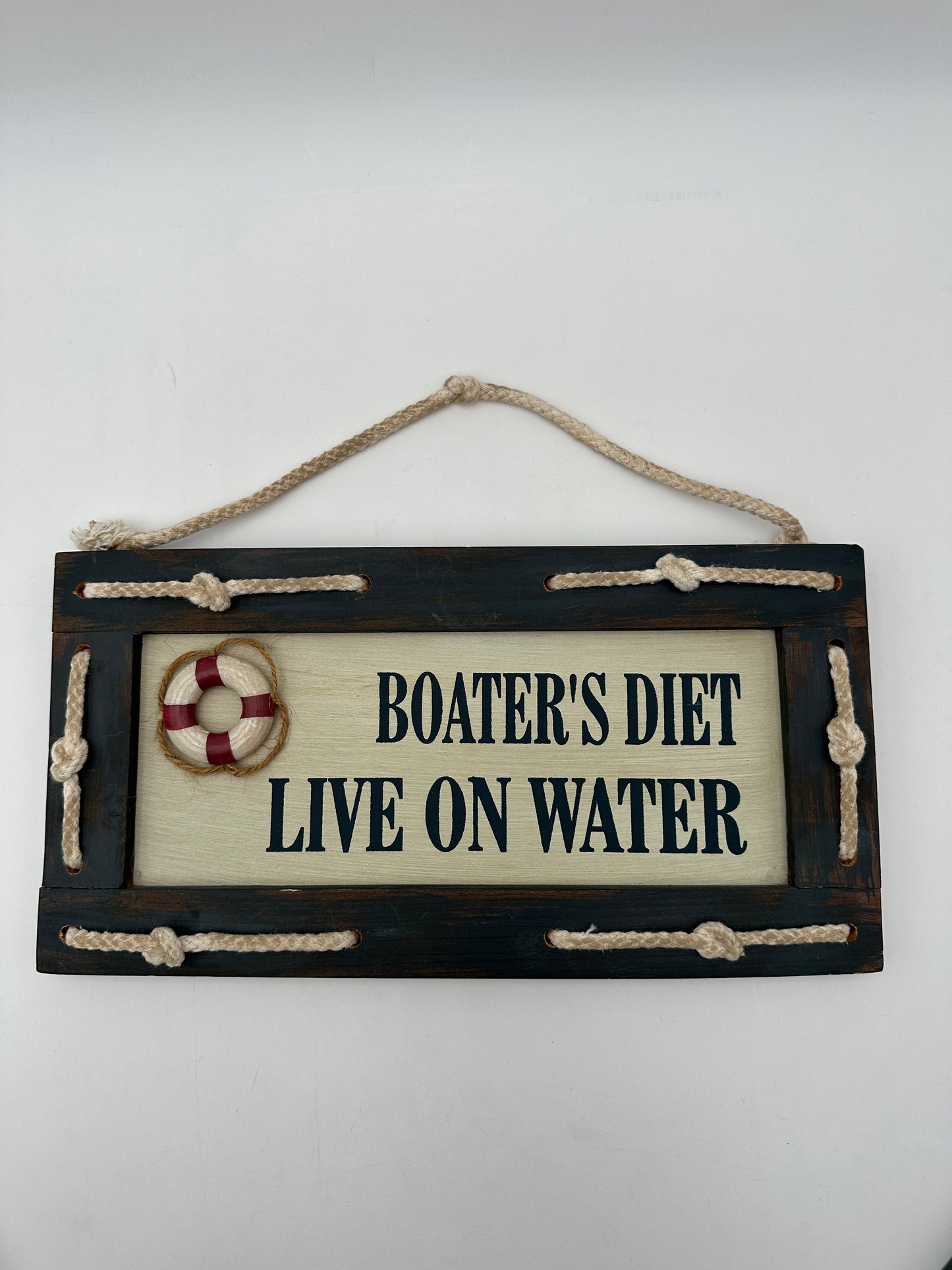 Blue Decorative Wall Plaque "Boater's Diet Live on Water"