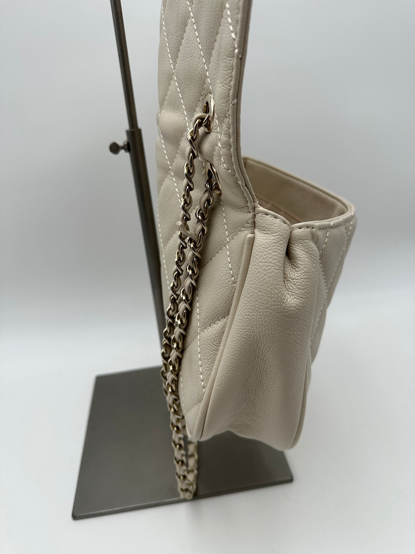 Aldo Off White Quilted Handbag Purse with Fold Over Flap and Chain Handle Strap