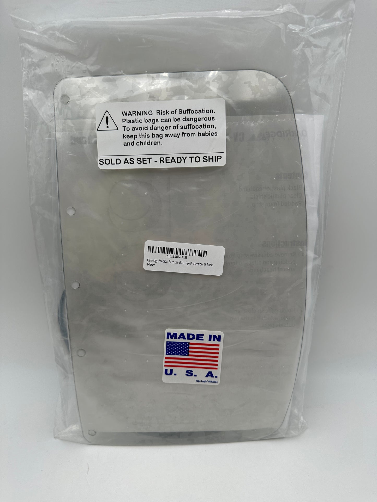 Oakridge Products CV-19 Protective Shield and Headband, 3 pack - new in package