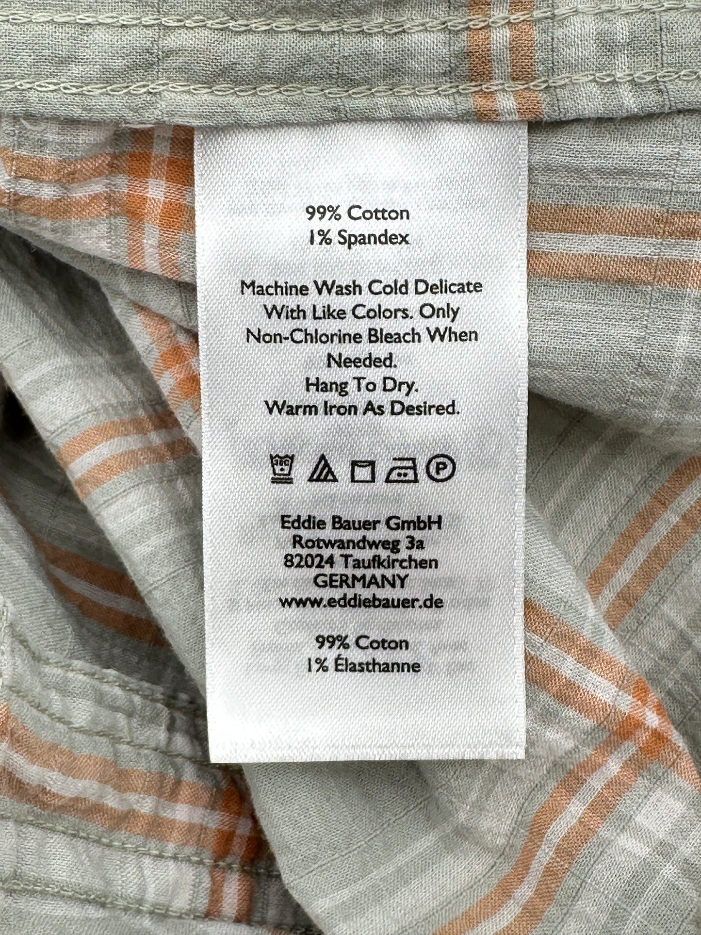 Eddie Bauer Size S Green with Peach Classic Fit Button-Up Top Blouse