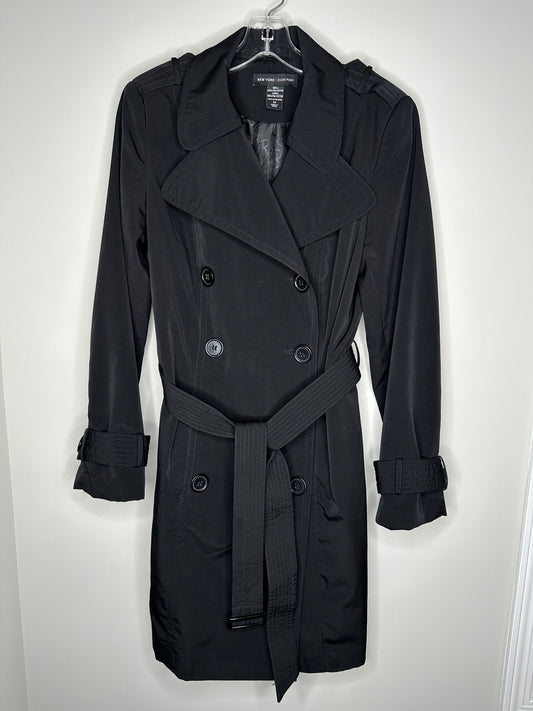 New York & Company Size M Black Belted Button Front Trench Coat