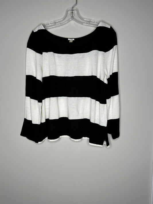 J.Crew Size L Black & White Striped Boat Neck 3/4 Sleeve Sweater