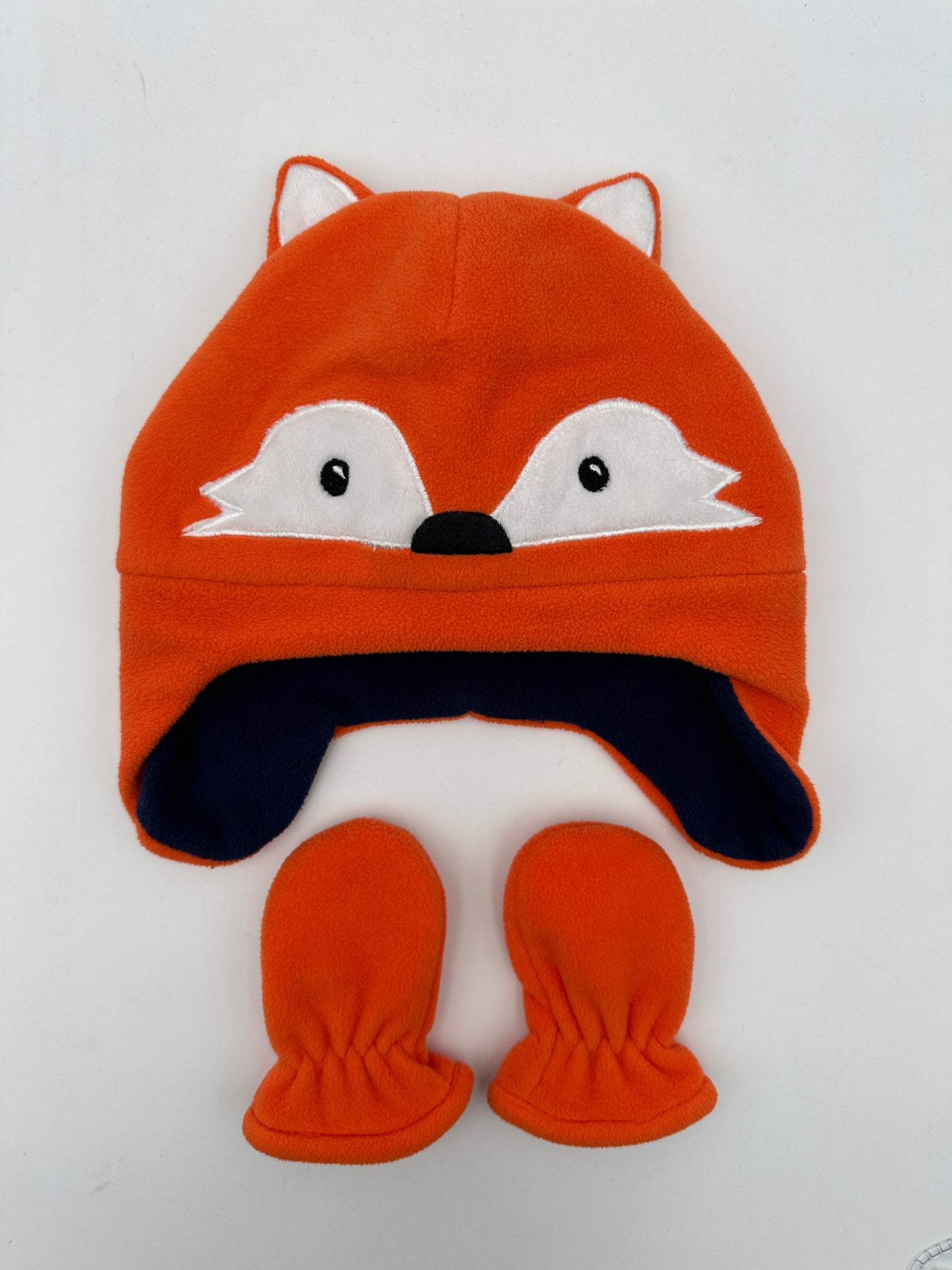 Carter's Size 0-9 M Orange Fleece Fox Hat & Mitten Set