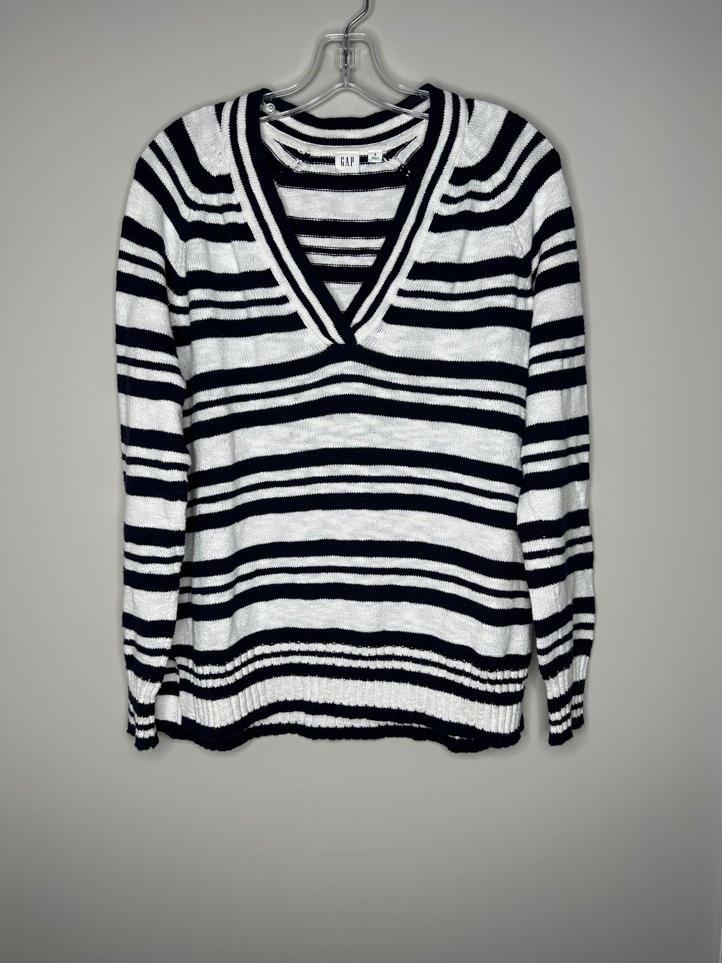 GAP Size S Navy & White Striped V-Neck Pullover Sweater