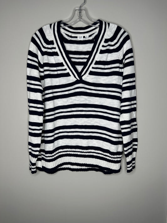 GAP Size S Navy & White Striped V-Neck Pullover Sweater