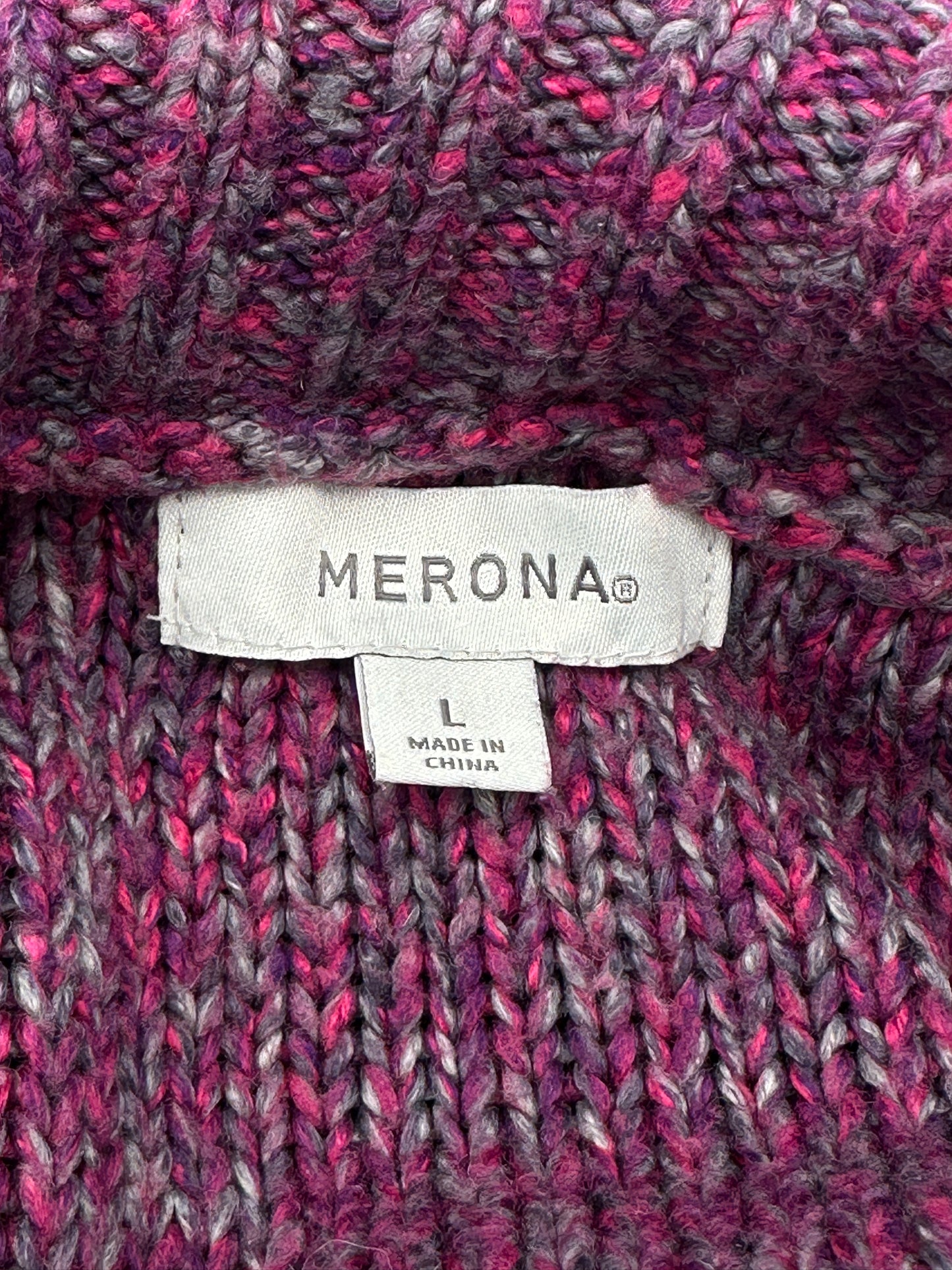 Merona Size L Pink & Gray Cowl Neck Sweater
