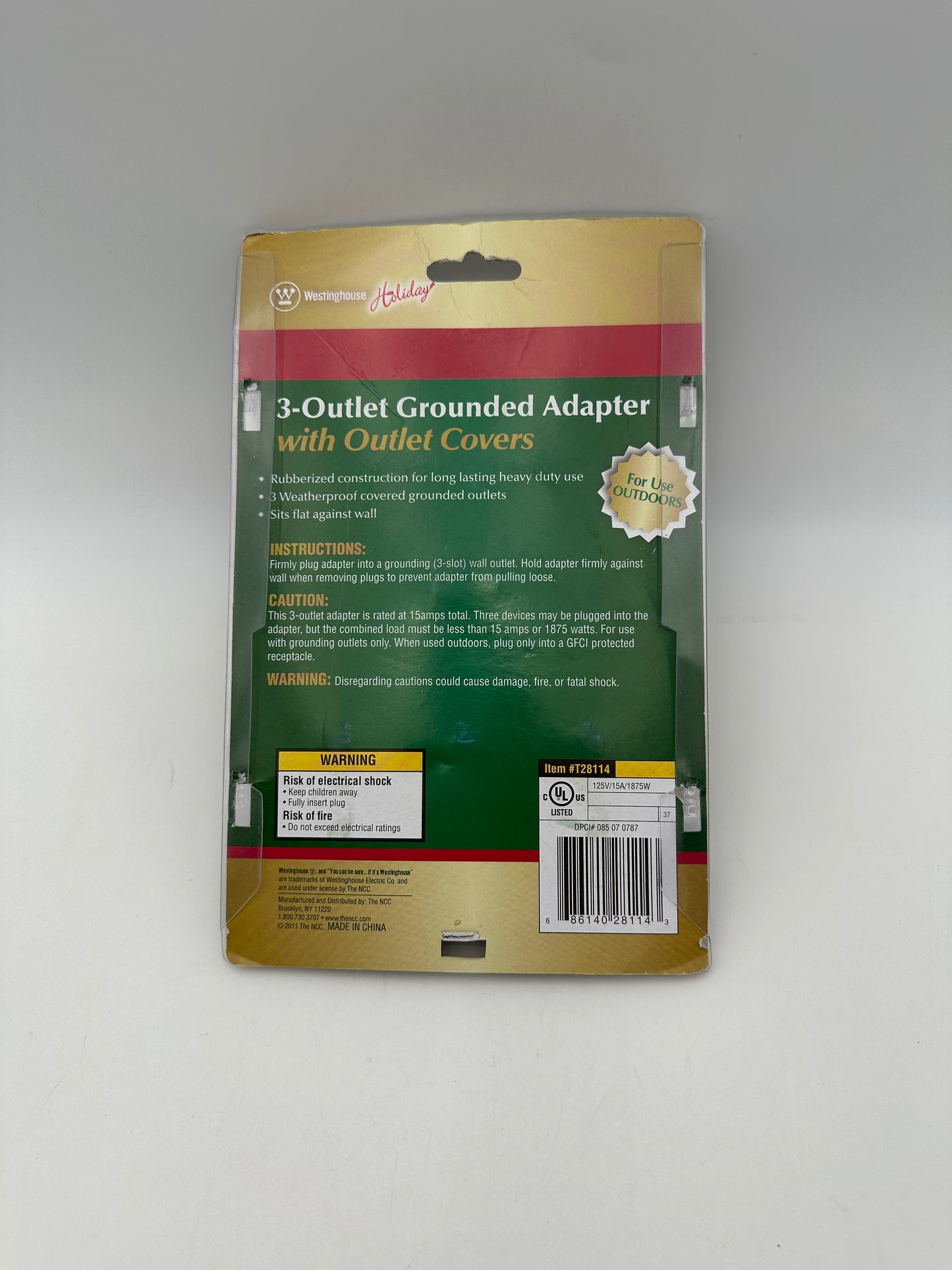 Westinghouse Green 3-Outlet Grounded Adapter with Outlet Covers, new in package