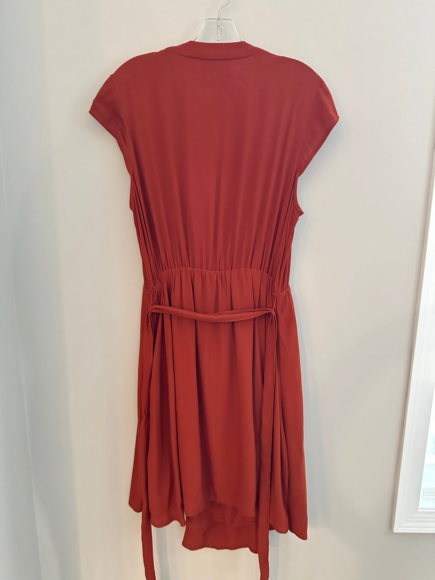 Maeve Size M Rust Orange V-Neck Wrap Style Cap Sleeve Midi Dress