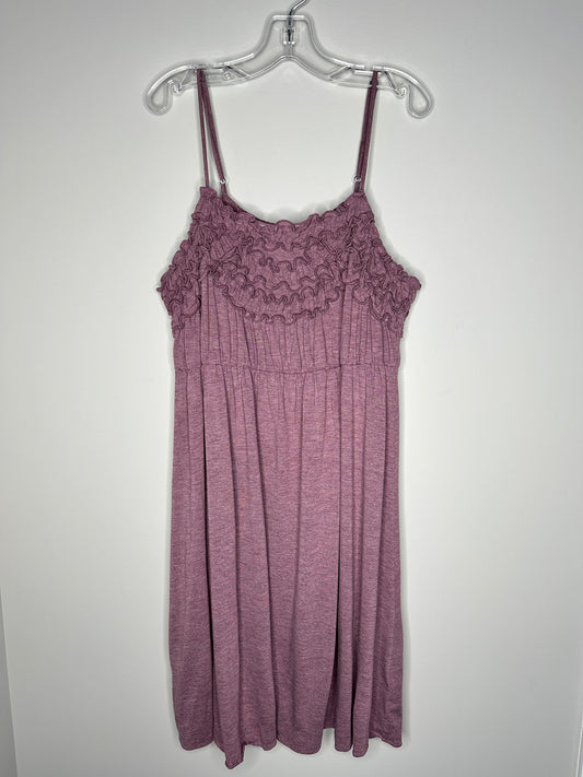 Eloise Size L Plum Heathered Spaghetti Strap Dress with Ruffled Elastic Top