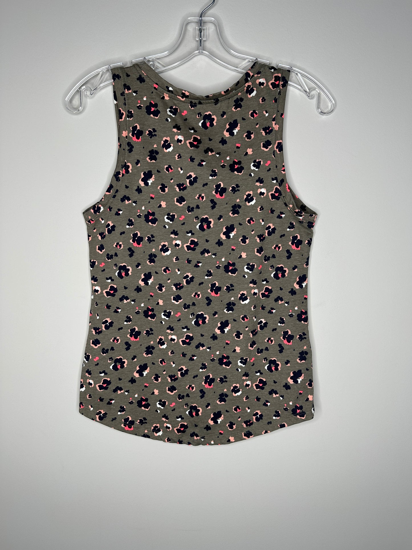 Eddie Bauer Size XS Olive Green with Flowers Scoop Tank Top