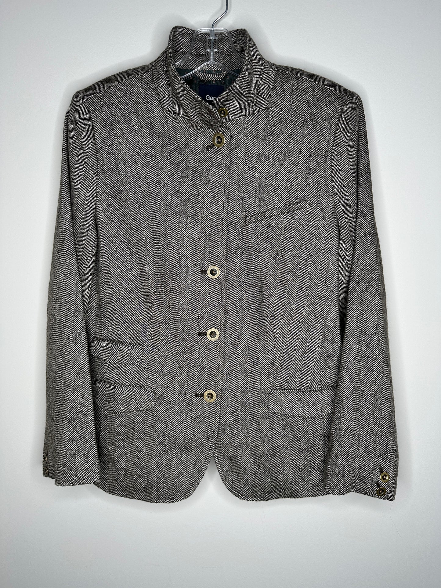 Gap Size 12 Brown Herringbone Tweed Wool Blend Blazer Jacket