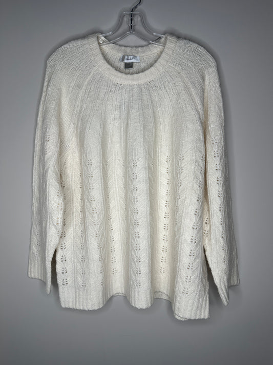 CJ Banks Size 1X Winter White Crew Neck Sweater, new/NWT