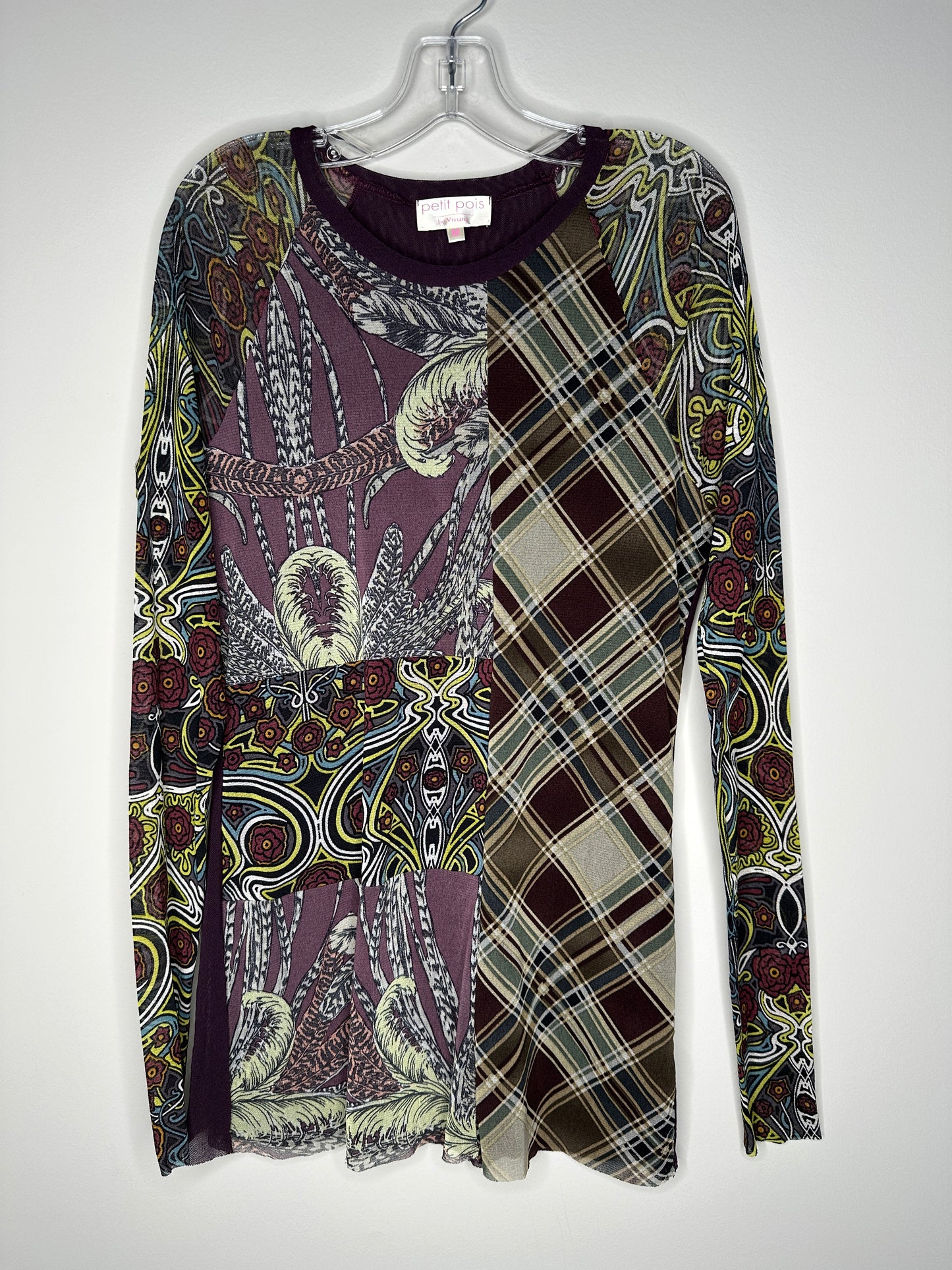 Petit Pois by Viviana Size M Plum Printed Long Sleeve Lightweight Top