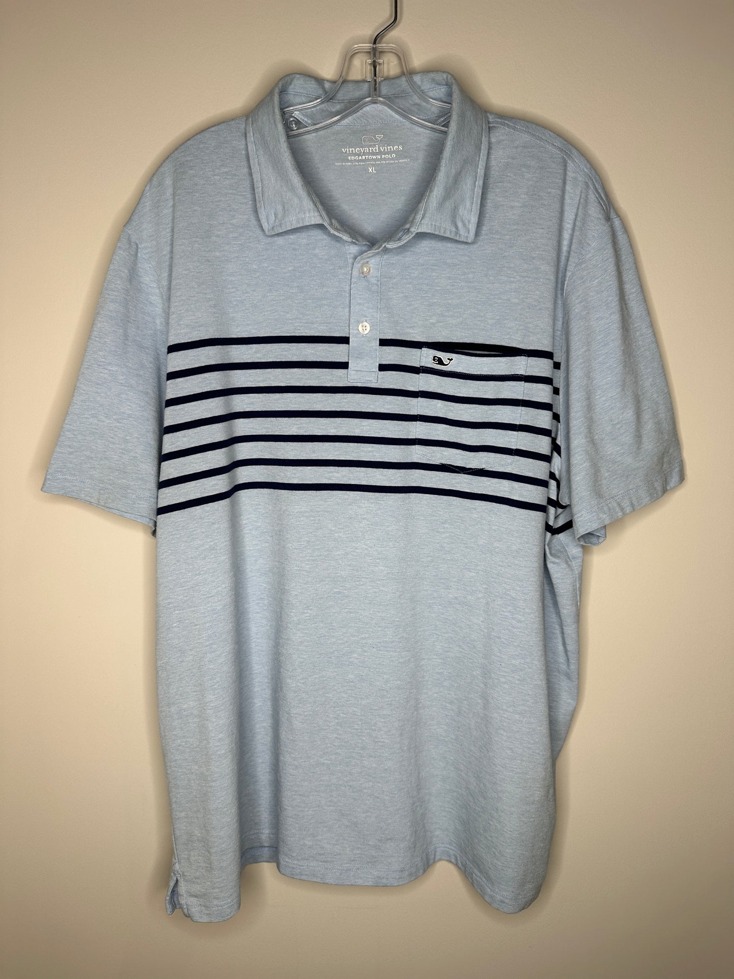 Vineyard Vines Men's Size XL Light Blue with Navy Stripes Edgartown Polo