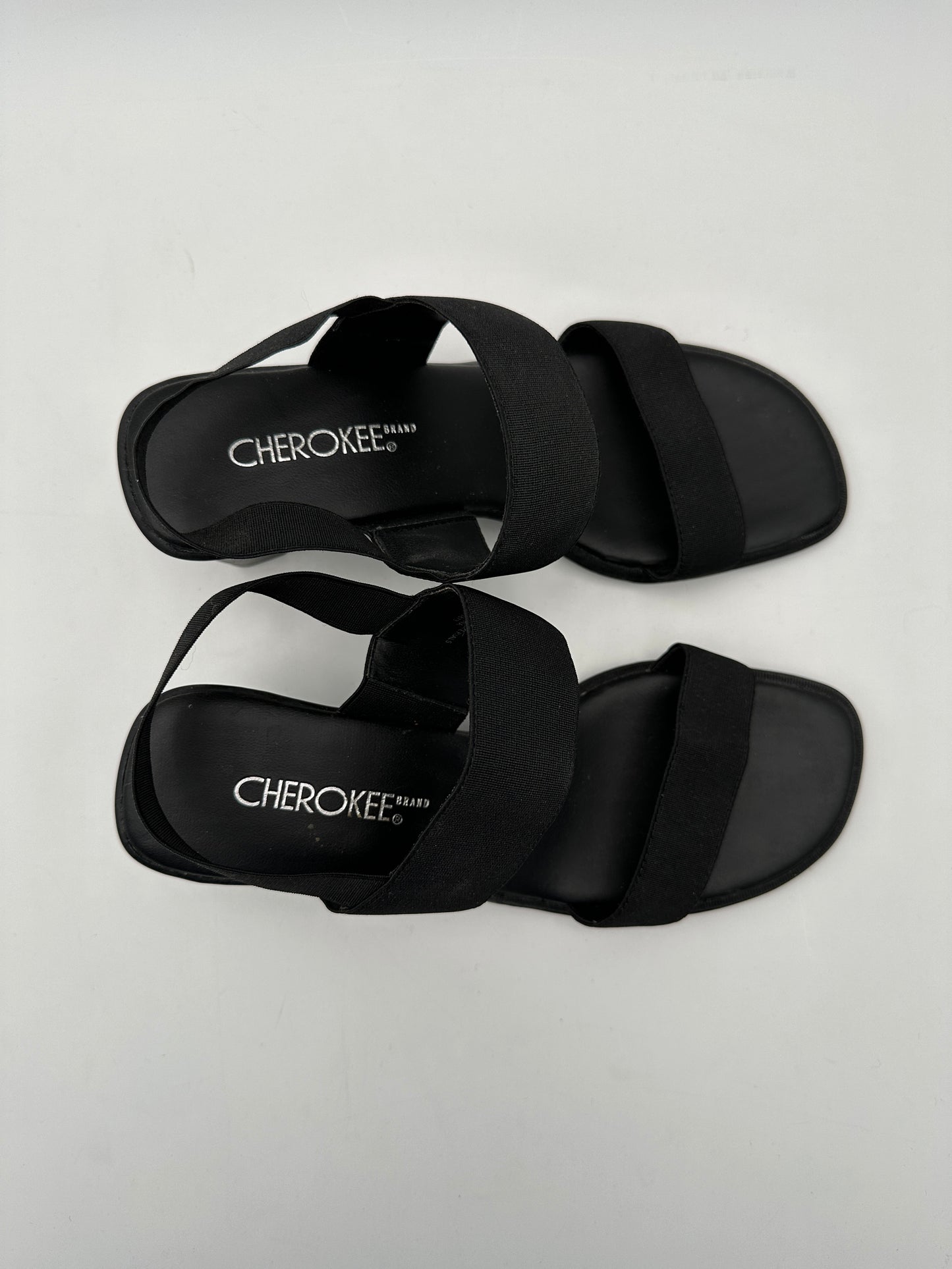 Cherokee Size 7 Black Elastic Band Slip-On Heel Sandals