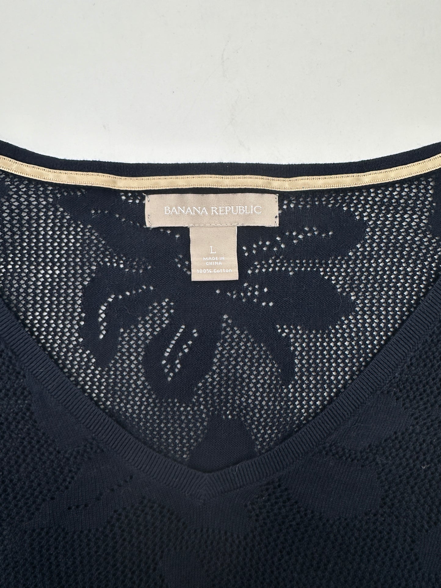 Banana Republic Size L Navy V-Neck 3/4 Sleeve Semi-Sheer Sweater